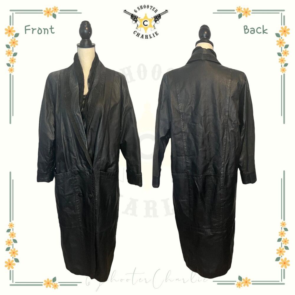 Marco Morani Leather Womens Full Length Coat Double Breasted Jacket Trench MED